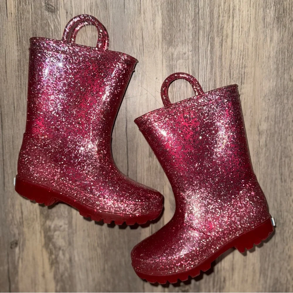 Glittery Pink Kids Rain Boots